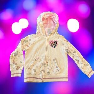 Disney Cream Zip-Up Hoodie with All-Over Print and Embroidered Design